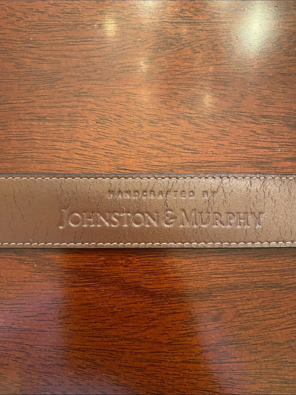 Johnston & Murphy Leather Belt with Decorative Etched Metal Buckle, Keeper & Tip